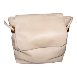 Everyday Messenger Shoulder Bag Vegan Leather Creamy Beige Double Strap